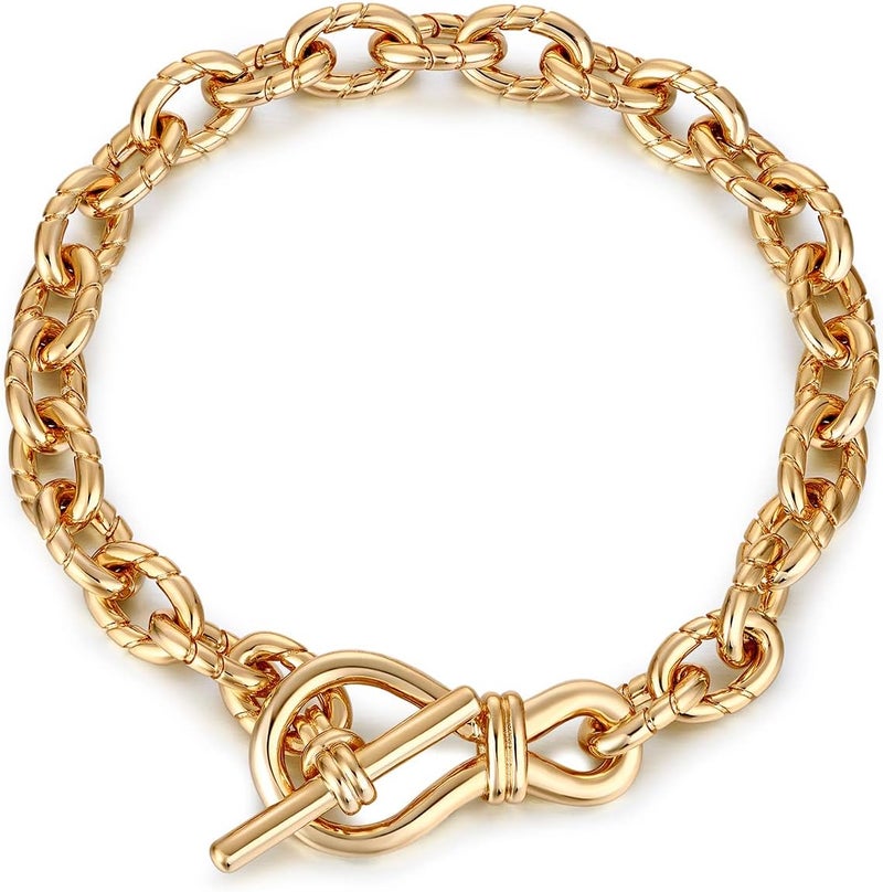 FRUMOS Dainty Layering Bracelets for Women 18 k Gold Plated Fashion Adjustable Chunky Cuban Paperclip Link Chain Bracelets Jewelry for Women Gift - Image 1